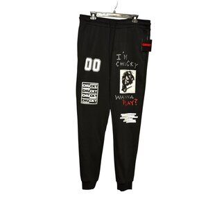 Chucky Horror Movie Graphic Sweatpants Adult Size L Black Drawstring Waist